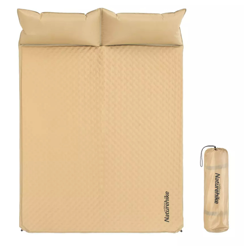 Коврик самонадувающийся Naturehike двойной, 185х130х2,5 см, с подушками, песочный