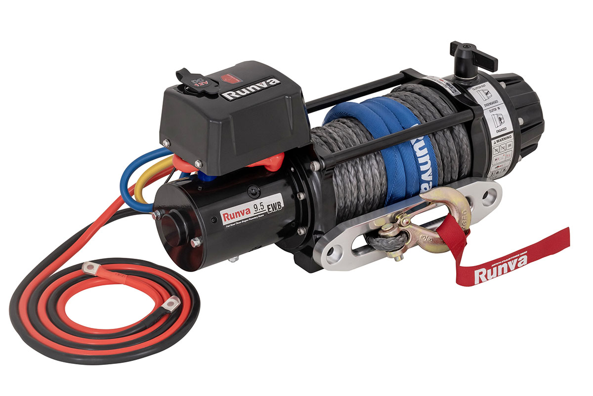 Лебёдка электрическая 12V Runva 9500 lbs 4350 кг влагозащищенная, синтетический трос