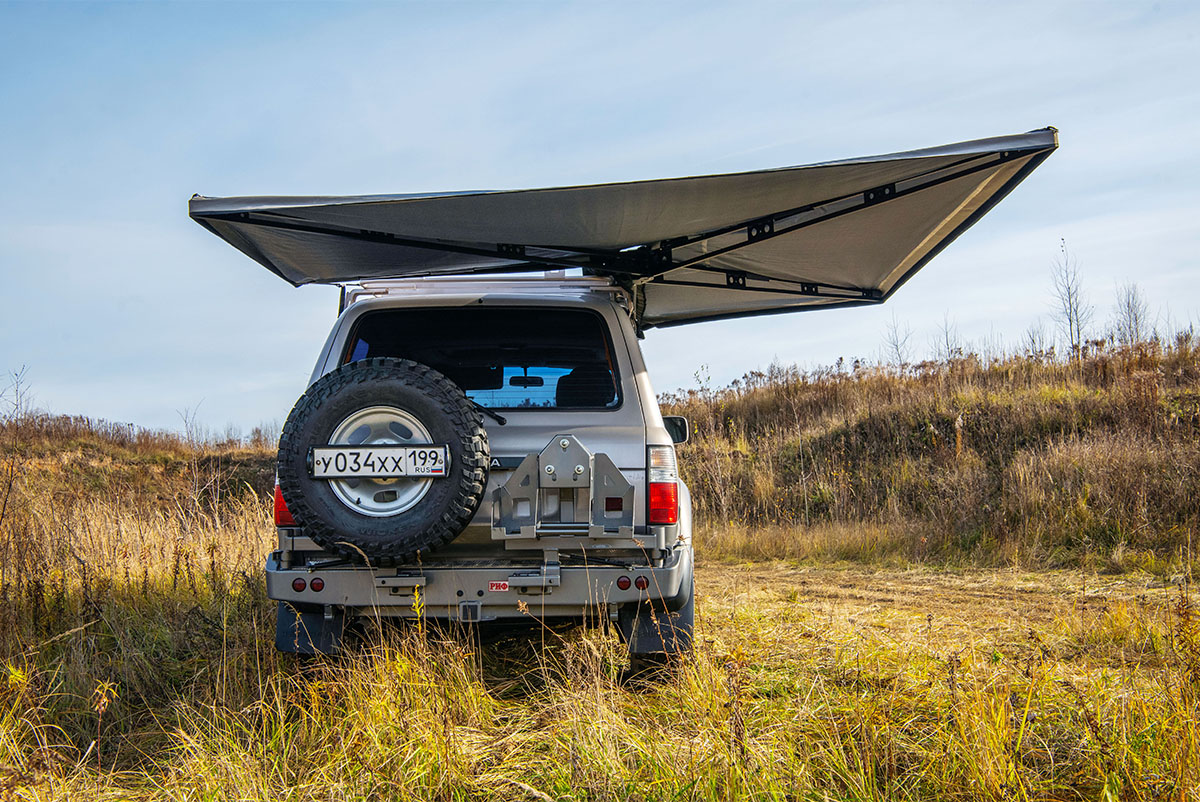 Маркиза автомобильная РИФ безопорная, веерная 2,3х2 м (правая)