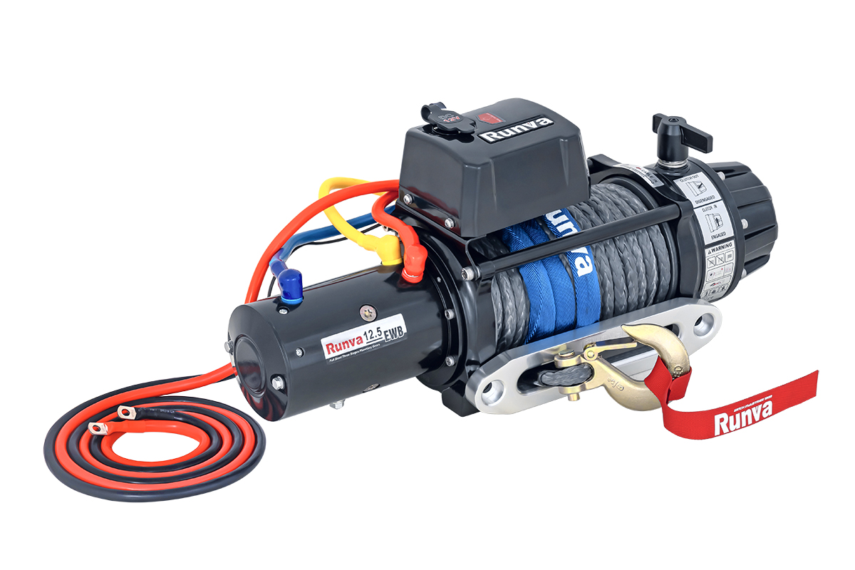 Лебёдка электрическая 12V Runva 12500 lbs 5670 кг (влагозащищенная) синтетический трос