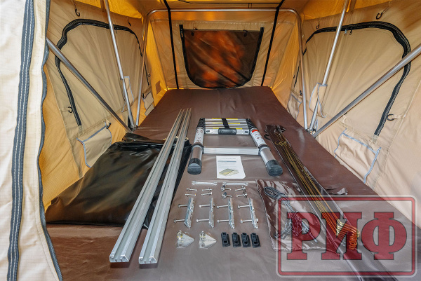 Палатка на крышу автомобиля РИФ Soft RT01-140W, тент песочный, корпус черный, 240х140х130 см