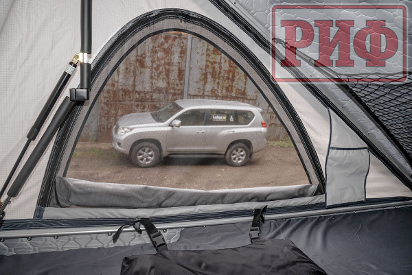 Палатка на крышу автомобиля РИФ Hard RT05-125, корпус черный, тент светло-серый, 210х125х150