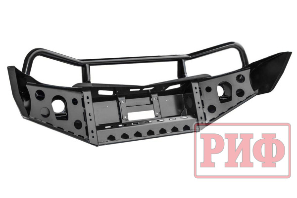 Бампер РИФ передний Mitsubishi L200 2005-2015/Pajero Sport 2009-2015 с доп. фарами, защитной дугой и защитой бачка омывателя