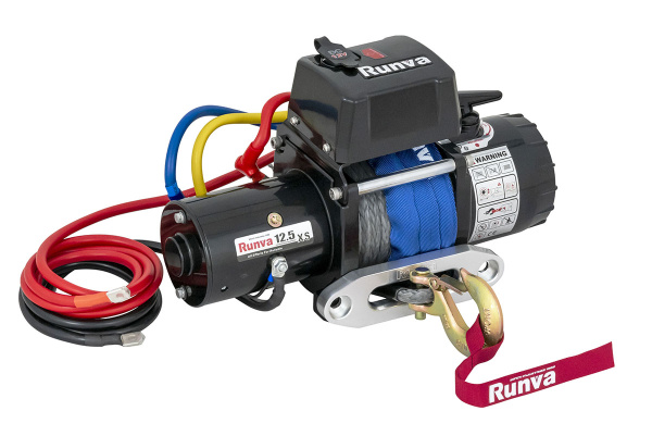Лебёдка электрическая 12V Runva 12500 lbs 5670 кг короткий барабан, синтетический трос