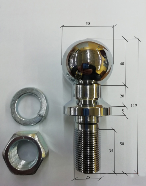 Шар для фаркопа 50 мм (диаметр резьбы 25 мм), тип E