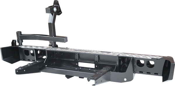 Бампер РИФ силовой задний для ГАЗ Соболь с площ. под лебёдку, квадратом под фаркоп, калиткой и фонарями лифт 50 мм