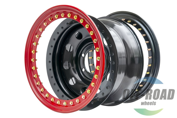 Диск усиленный Тойота Ниссан стальной черный 6x139,7 8xR16 d110 ET-19 с двойным бедлоком (красный)