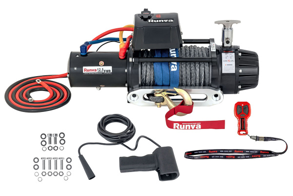 Лебёдка электрическая 12V Runva 12500 lbs 5670 кг (влагозащищенная), комб. росп., синтетический трос