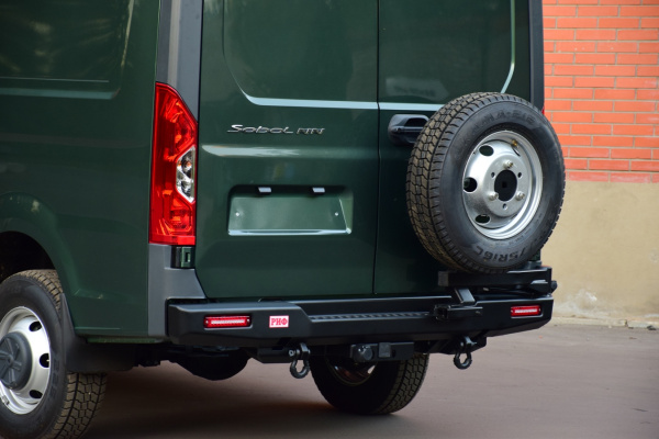 Бампер РИФ силовой задний для ГАЗ Соболь NN 4x4 с фонарями, калиткой, возможностью установки фаркопа, стандарт