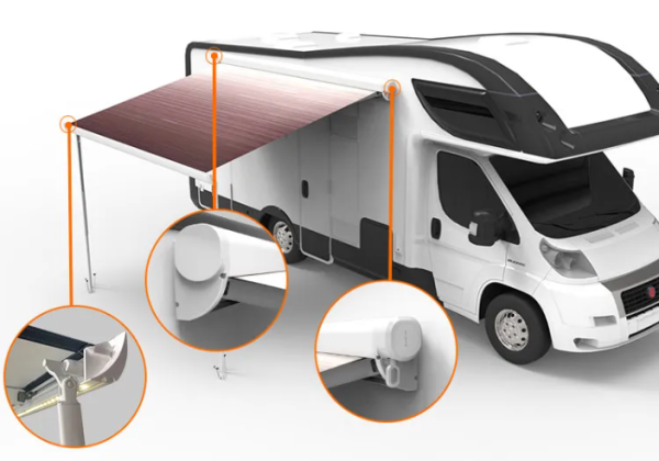 3 Маркиза автомобильная РИФ 4,5х2,5 м кассетная, привод механический, электромотор, корпус белый