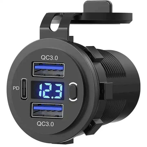 Розетка USB  QC 3.0х2, PD с вольтметром и выключателем Розетка USB  QC 3.0х2, PD с вольтметром и выключателем