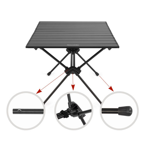 1 Стол туристический Naturehike FT11 алюминиевый, быстросборный, 75х55х44/34 см, складной, черный