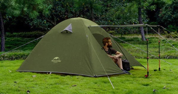 4.Палатка Naturehike P-Series 4-местная, алюминиевый каркас, зеленая