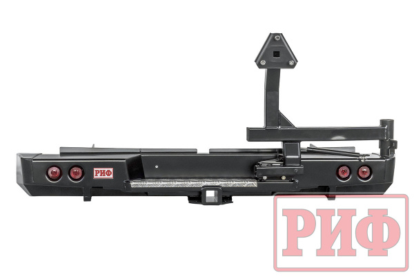 Бампер РИФ силовой задний Mitsubishi L200 2019-2022 с квадратом под фаркоп, калиткой, фонарями, подсветкой номера