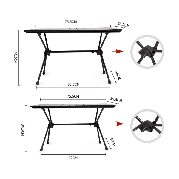 Стол туристический Naturehike FT11 алюминиевый, быстросборный, 75х55х44/34 см, складной, черный