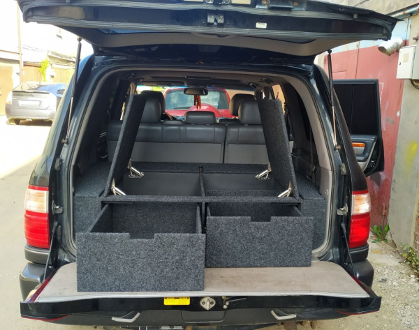 Органайзер в багажник для Toyota Land Cruiser 100 (2 выдвижных ящика+спальник)