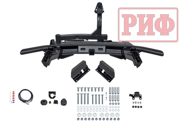 Бампер РИФ силовой задний Renault Duster 2015-2020 c квадратом под фаркоп, калиткой, подсветкой ном.
