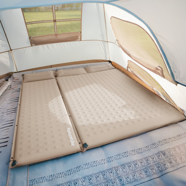 Коврик самонадувающийся Naturehike двойной 200х130х6 см, с подушками, бежевый