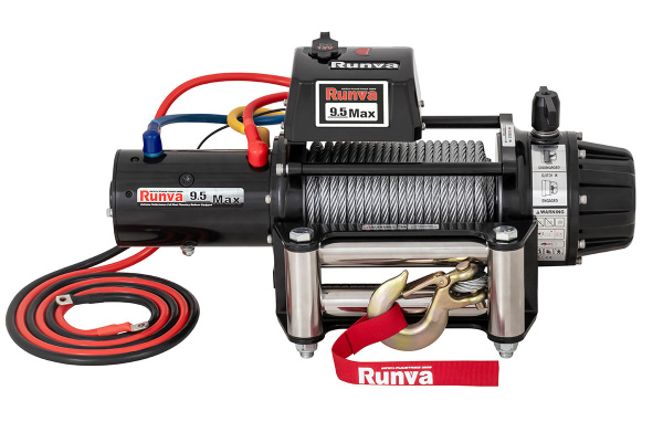Лебёдка электрическая 12V Runva 9500 lbs 4350 кг влагозащищенная, стальной трос (228:1)