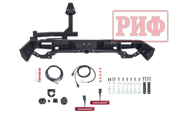 Бампер РИФ силовой задний Toyota Land Cruiser 76 2007+ с квадратом под фаркоп, калиткой и фонарями