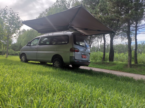 2 Маркиза автомобильная РИФ веерная, безопорная 2,3х2 м (левая), серая