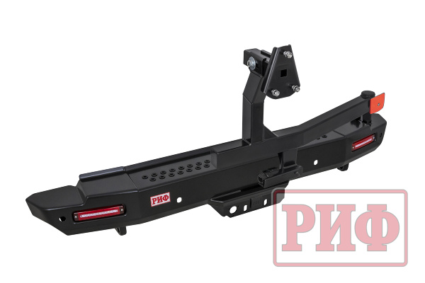 Бампер РИФ силовой задний Toyota Land Cruiser 200 2007-2012 с квадр. под фаркоп, калиткой и фонарями