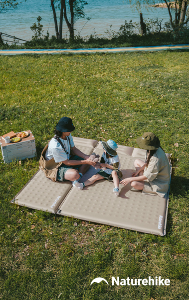3 Коврик самонадувающийся Naturehike двойной 200х130х6 см, с подушками, бежевый