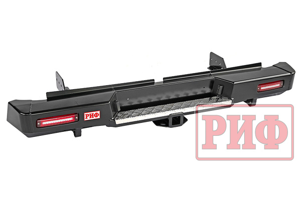 Бампер РИФ задний Mitsubishi L200 2015+ с квадратом под фаркоп и фонарями