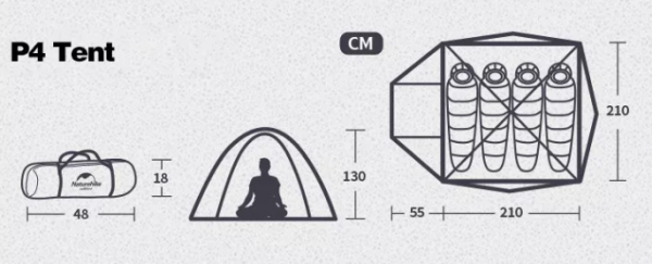 Палатка Naturehike P-Series 4-местная, алюминиевый каркас, желтая