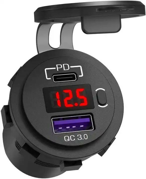 Розетка USB  QC 3.0, PD с вольтметром и выключателем Розетка USB  QC 3.0, PD с вольтметром и выключателем