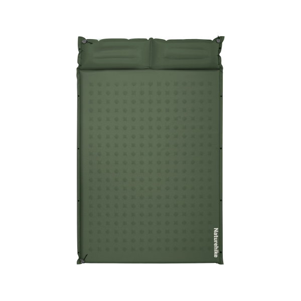 Коврик самонадувающийся Naturehike двойной 200х130х6 см, с подушками, зеленый