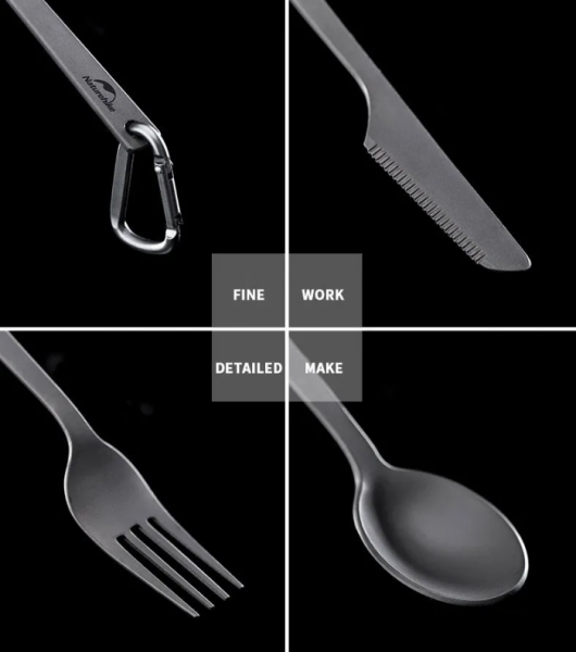 Набор столовых приборов Naturehike (нож, вилка, ложка), титан, в чехле