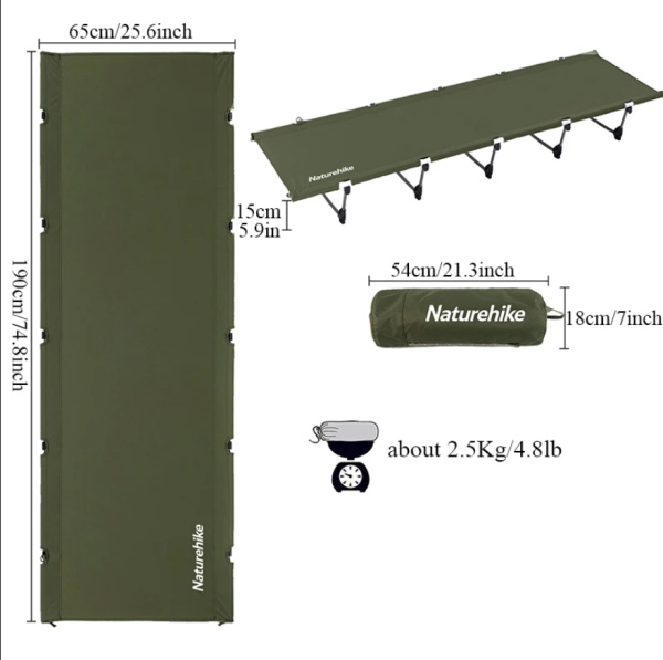 3 Раскладушка Naturehike XJC05, 190х65х15 см, до150 кг, темно-зеленая 3 Раскладушка Naturehike XJC05, 190х65х15 см, до150 кг, темно-зеленая