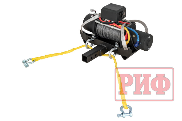 Лебёдка переносная РИФ 9500SR c квадратом для фаркопа, синтетический трос (облегченная)