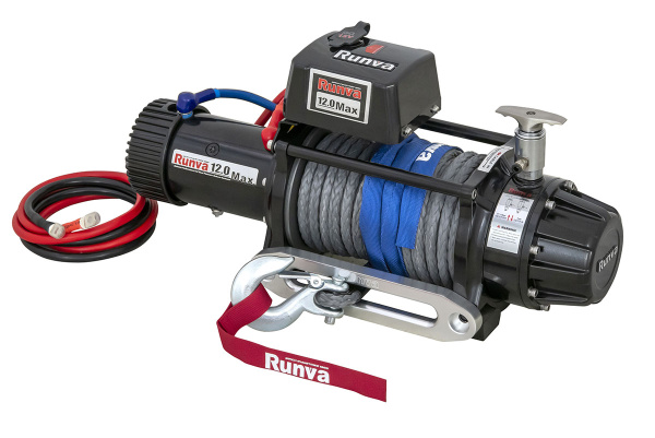 Лебёдка автомобильная электрическая 12V Runva EWB12000SSRMAC 5443 кг влагозащищённая, комбинированный роспуск, синтетический трос