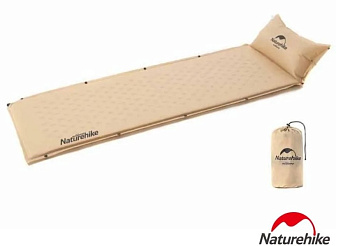 Коврик самонадувающийся Naturehike, 185х60х2,5 см, с подушкой, песочный Коврик самонадувающийся Naturehike, 185х60х2,5 см, с подушкой, песочный