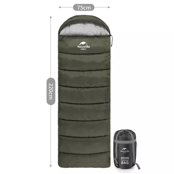 2 Мешок спальный Naturehike U350S, (190х30)х75 см, (правый) (ТК: -3C), темно-зеленый
