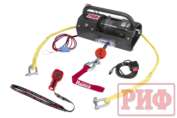 Лебёдка переносная РИФ 3500ASR c малой площадкой и проводами, синтетический трос (в защитном кейсе)