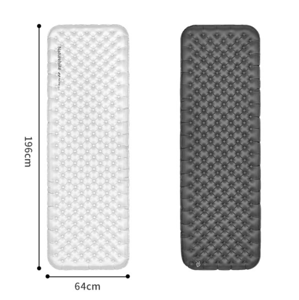 Коврик надувной Naturehike 196х64х10 см, серебристый карбон