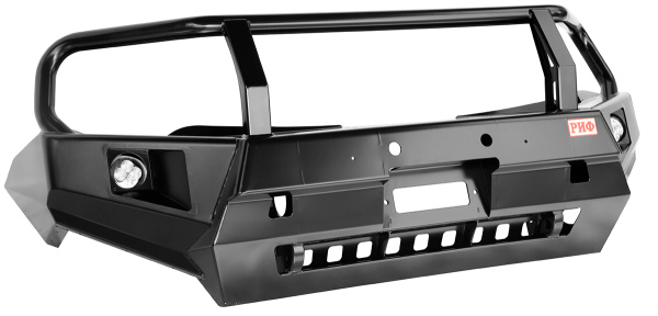 Бампер РИФ силовой передний Mitsubishi L200 2015-2019 с доп. фарами, защитной дугой и защитой бачка омывателя