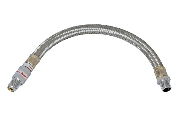 Шланг металлизированный 25 см с обратным клапаном 1/4" (папа) х 1/4" (папа)