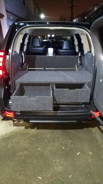 Органайзер в багажник для Toyota Land Cruiser Prado 150 (2 выдв.ящика+спальник) дорестайлинг