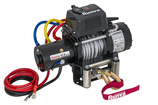 Лебёдка электрическая 12V Runva 12500 lbs 5670 кг короткий барабан, стальной трос