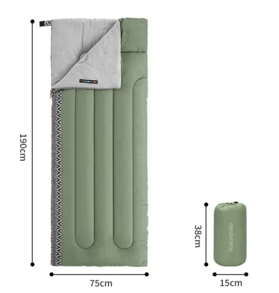 2 Мешок спальный Naturehike L150, 190х75см, (ТК: +13C), (правый), зеленый 2 Мешок спальный Naturehike L150, 190х75см, (ТК: +13C), (правый), зеленый