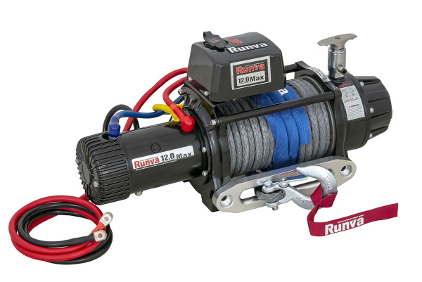 Лебёдка автомобильная электрическая 12V Runva EWB12000SSRMAC 5443 кг влагозащищённая, комбинированный роспуск, синтетический трос