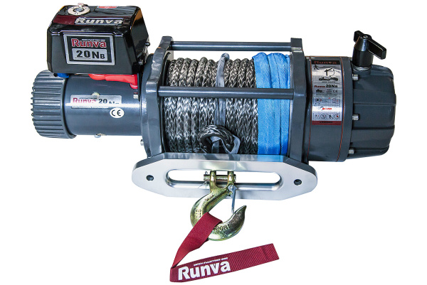Лебёдка автомобильная электрическая 12V Runva EWB20000USR влагозащищенная, синтетический трос
