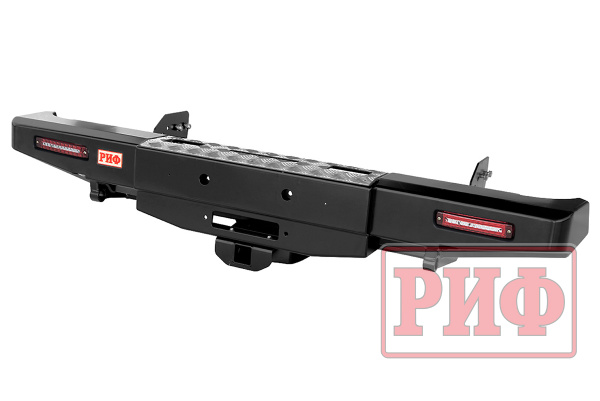 Бампер РИФ силовой задний Mitsubishi L200 2005-2015 (1350 мм) с площ. под леб, квадр. под фаркоп и фонарями