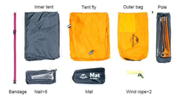 Палатка Naturehike Cycling (Spider) Si 1-местная, алюминиевый каркас, сверхлегкая, оранжевая