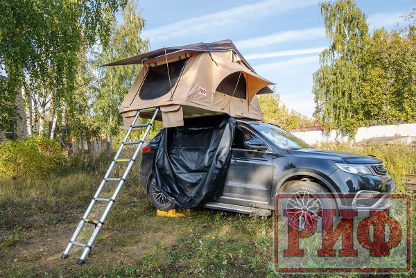 Палатка на крышу автомобиля РИФ Soft RT01-140, тент песочный, корпус черный, 420D, 140х120х30 см