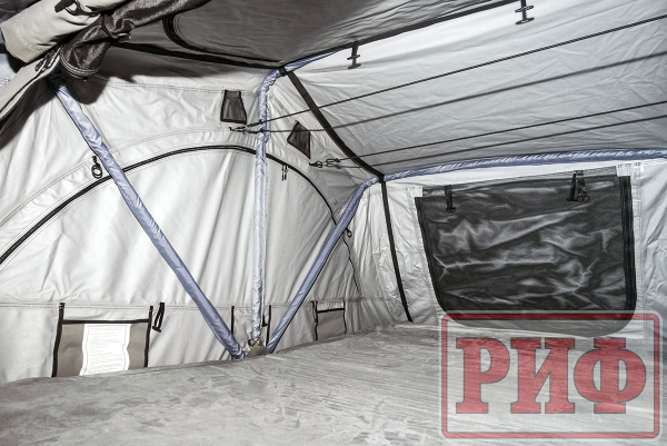 4 Палатка на крышу автомобиля РИФ Soft RT02-180 PRO, тент серый, 400 гр., 180х(240+70)х115 см